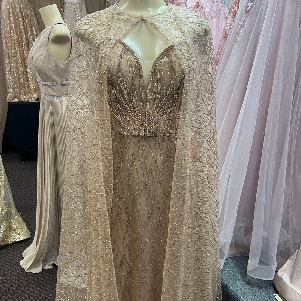 Long Evening Gown With Detachable Cape Dress - Gem